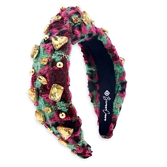 Brianna Cannon Tweed Headband Green Multi colored Crystals & Beads New - Picture 2 of 16